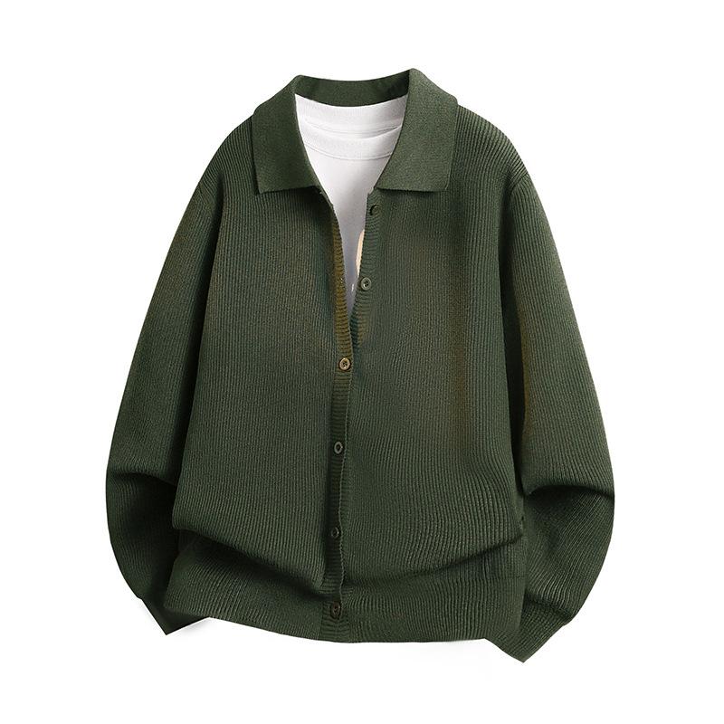 Вязаная куртка-поло с отложным воротником для мужчин, весна и осень, минималистичная толстовка в корейском стиле для мужчин, повседневная куртка, куртка-свитер