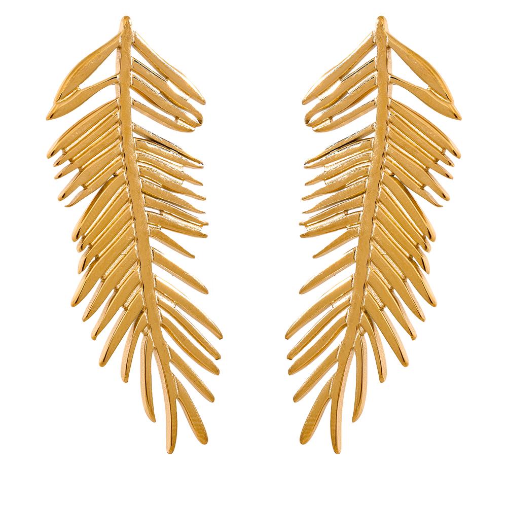 Eetit Массивные серьги-гвоздики с длинными листьями, водонепроницаемые, из нержавеющей стали, цвета растений, цвета золота, серебра, металла, большие модные украшения для женщин