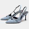 2024 Summer Women Cowboy Blue High Heels Pumps Stiletto Sexy Woman Sandals Fashion Slingback Pointed End Shoes for Woman