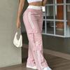 Ladies' Fashionable Side Striped Straight Leg Pants With Elastic Waist Pocket, Casual Sports Pants
