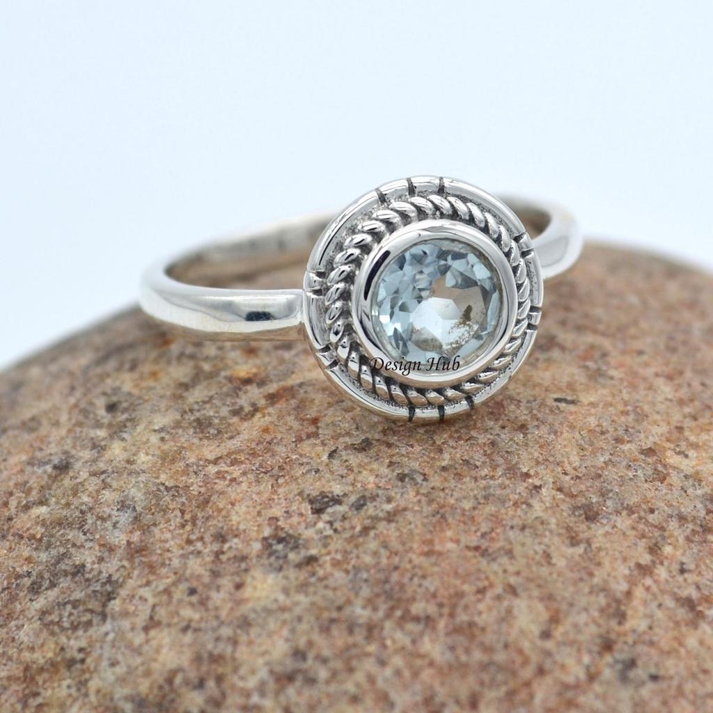 Blue Topaz Gemstone Statement Ring 925 Sterling Silver Jewelry For Christmas Sale