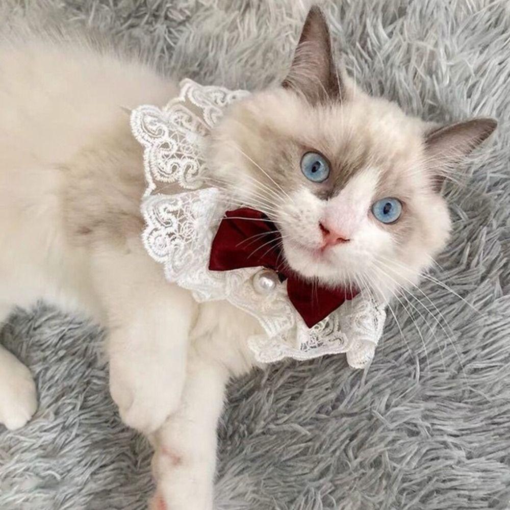 Fashion Neck Strap Dog Saliva Towel Lace Bowknot Pearl Collar Dog Neckerchief Puppy String Bib