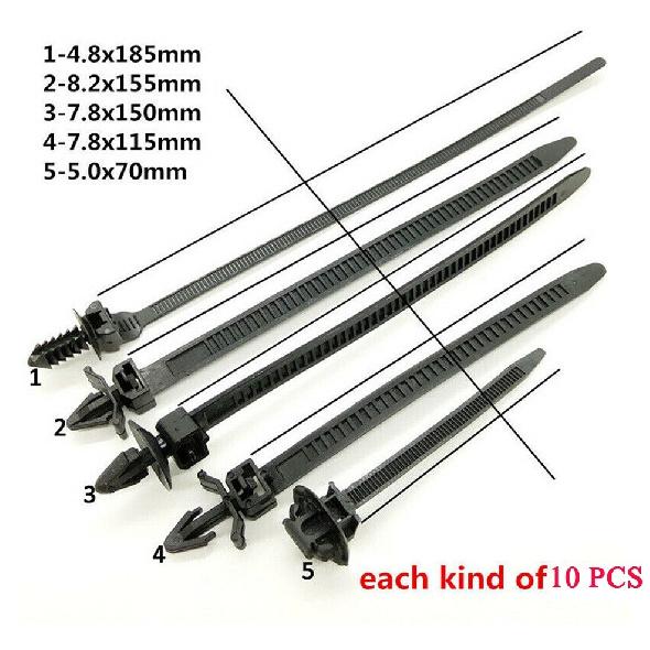 50X Mixed Cable Tie Bundled Wire Band Car Wire Harness Line Fastener Strap Clips