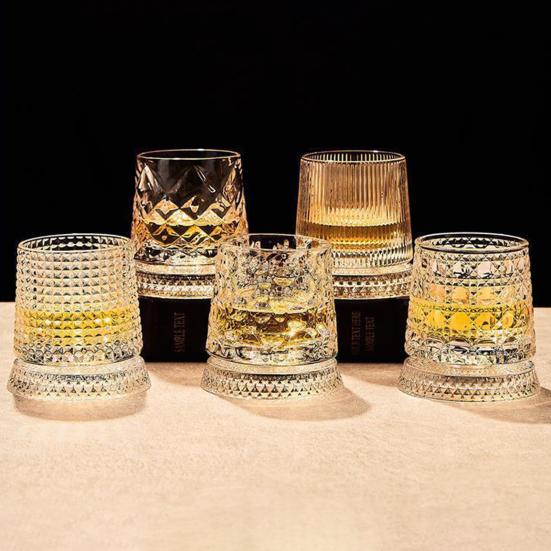 Бокал для виски 280 мл, вращающийся на 360 градусов, с изысканным тисненым узором, устойчивым отсоединяемым основанием, питьевой стакан, посуда для напитков