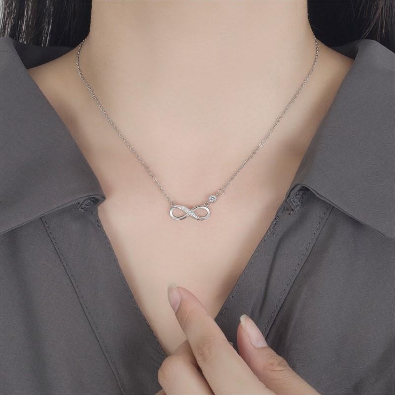 ANENJERY Zircon Number Eternity Necklace for Women Simple All-match Clavicle Chain Jewelry Birthday Gift