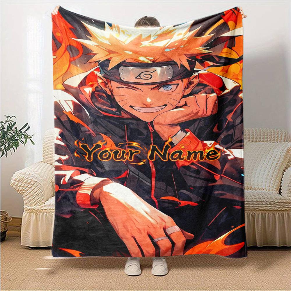 Naruto Character Customize Your Name Blanket Multi-purpose Personalized Blanket Soft Warm Cozy for Bed Livingroom Sofa Seaside Four Seasons Universal