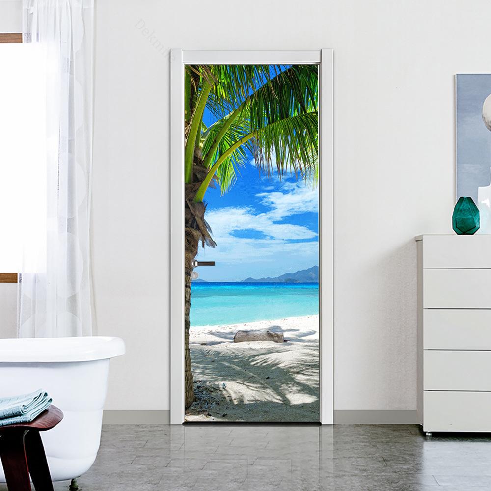 Самоклеящиеся дверные обои с зеленым лесным мостом, 3D ПВХ, стикер для домашнего декора, пляжное солнце, пейзаж, плакат, настенная наклейка deursticker