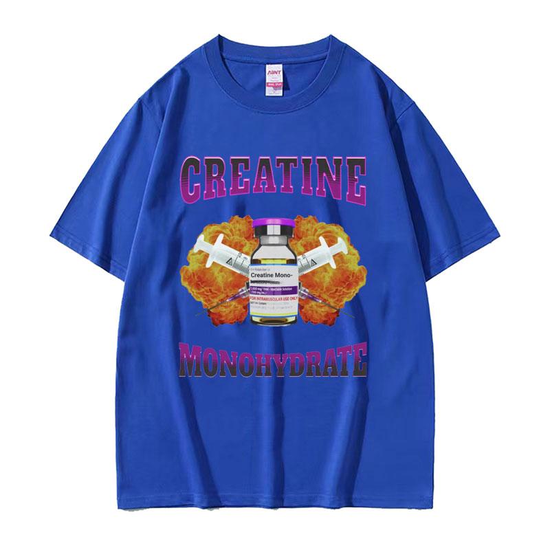Свободная футболка с мемом про креатин моногидрат для спортзала, мужская и женская, модная хип-хоп футболка, винтажные хлопковые футболки с коротким рукавом