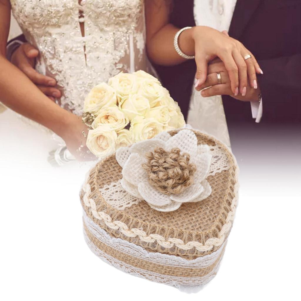 Кольцо в форме сердца Подарочная коробка Льняная отделка Вязаное милое украшение для ювелирных изделий Брошь Серьги