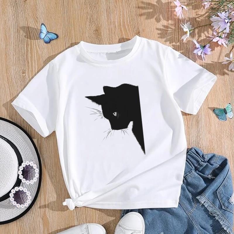 (Asian Size) T Shirt Women Cat Sweet Pet Trend Animal Sweet Print Tee Top Fashion Female Clothing Short Sleeve Graphic T-shirts
