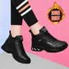 Fashion Winter Black Leather Sneakers Casual Women Waterproof Warm Flat Sneakers With Fur Fashion Slip On Trainers Sports Running Shoes