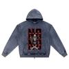 DTG Print Knitted Denim Zip-Up Hoodie Streetwear Motorcycle Brother Print Zipper Hoodies  