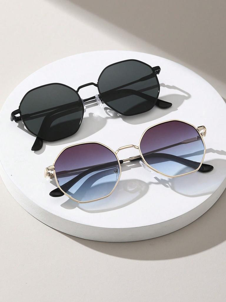 1/2 Pcs Metal Geometric Round Frame Fashion Sunglasses For Vacation Decors Photo Props
