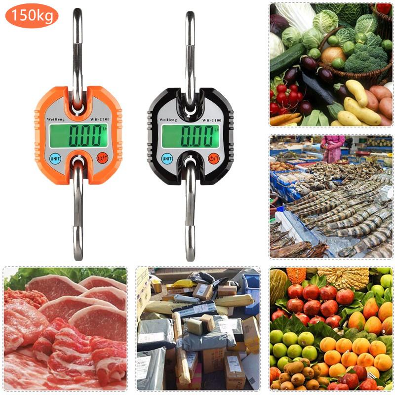 150kg C100 Crane Scale Electronic Stainless Steel Hanging Hook Scale Luggage Mini Scales LCD Digital Loop Weight Balance