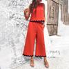 Женский весенне-летний темпераментный отпускной удобный универсальный повседневный однотонный облегающий комплект с короткими рукавами и длинными брюками
