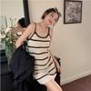 Women's French Striped High-End Summer Knitted Camisole Dress - Sweet & Spicy Style, Slim-Fitting Mini Skirt