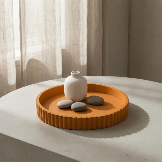 Круглый декоративный поднос для кофе, обеденного стола, столешницы, 3D-печатный сервировочный поднос с волнистым краем для фермерского дома, кухни, дома, гостиной