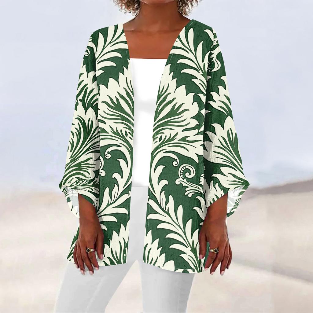 Women's Casual Fashion Caot Retro Printed Lightweight Medium Length Jacket Cardigan