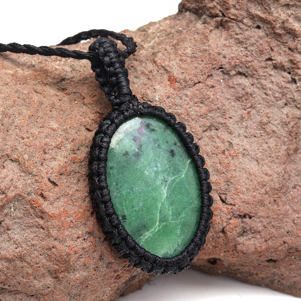 Handmade Ruby Zoisite Macrame Thread Gemstone Jewelry 20-36''Ad Necklace
