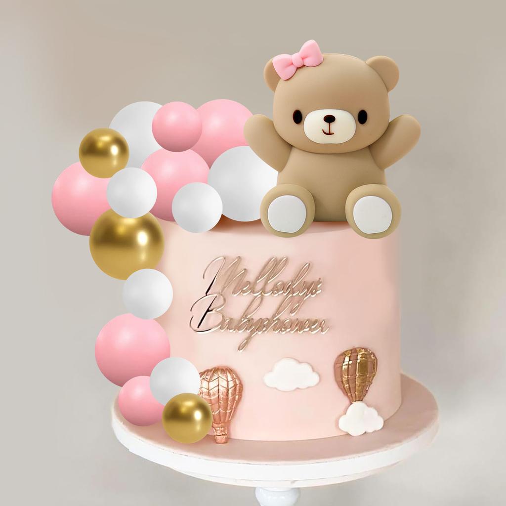 Розовый бант для украшения торта на детский праздник, топпер для торта в виде медведя, украшение для торта для определения пола, бант, медведь, принадлежности для вечеринки в честь рождения ребенка