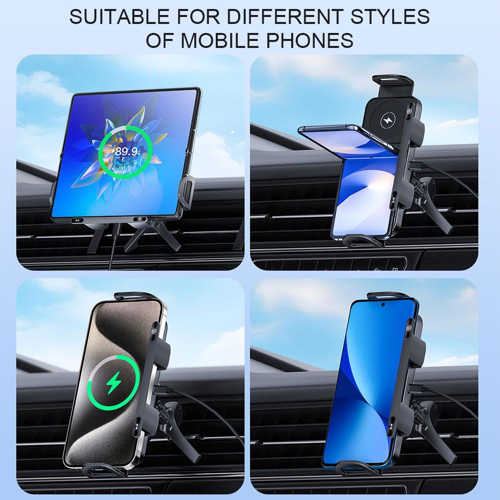 Car Wireless Charger One-Touch Rotatable Car Vent Phone Holder Fast Charging Cell Phone Holder for Smartphone/Pad/Foldable Phone