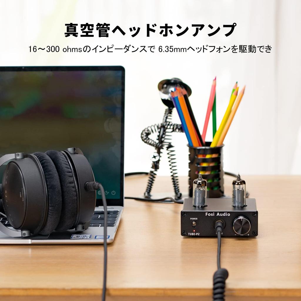 Fosi Audio P2 Headphone Amplifier Small Vacuum Tube Headphone Amplifier Mini HiFi Stereo Audio Low Ground Noise Output Protection Port Power 6.35mm