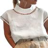 Women's Solid-color Cut-out Top, Casual High-neck Lace Breathable Shirt