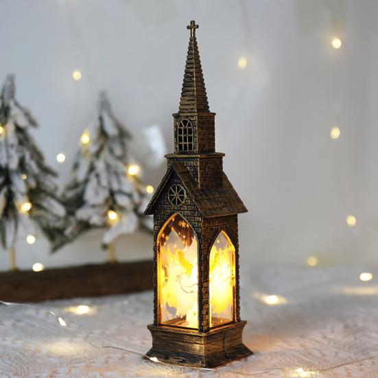 Christmas Glowing House Light Vintage Battery Operated Home Desktop Decoration Flameless Electronic Candle Lamp Night Light Party Supplies Gift