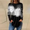 Женская свободная футболка с длинным рукавом с круглым вырезом и принтом, верхний пуловер