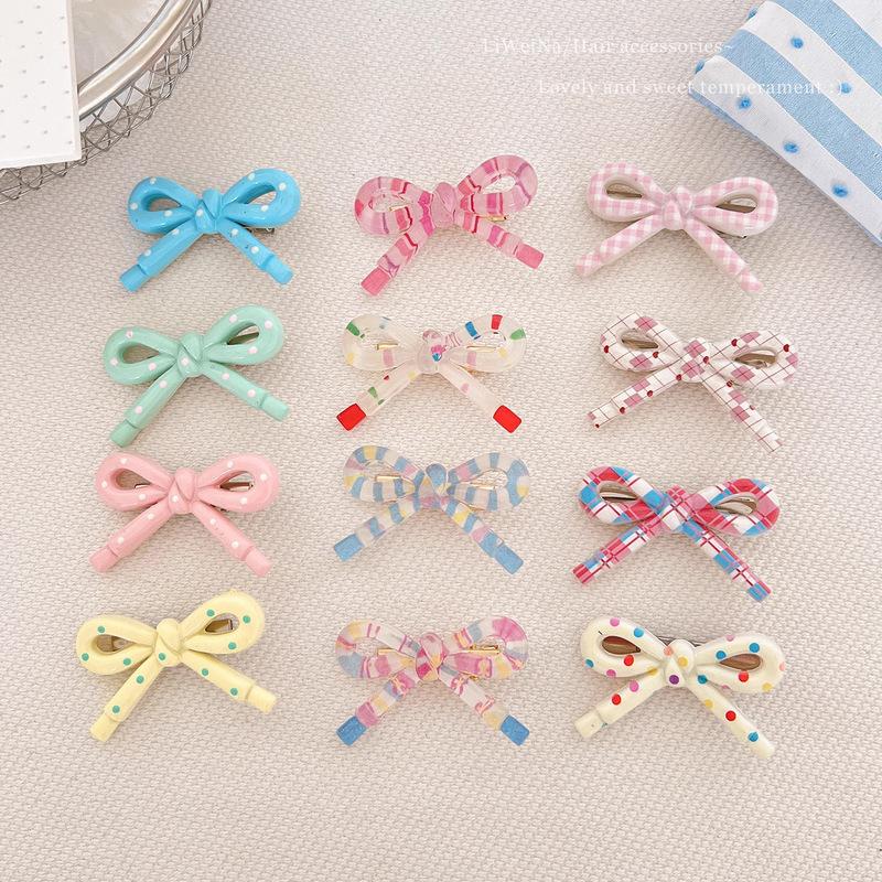 Korean Print Bow Hair Clip Clamp Children Simple Bowknot Barrettes Hairpins For Girls Side Clip Baby Cute Hair Acccessories
