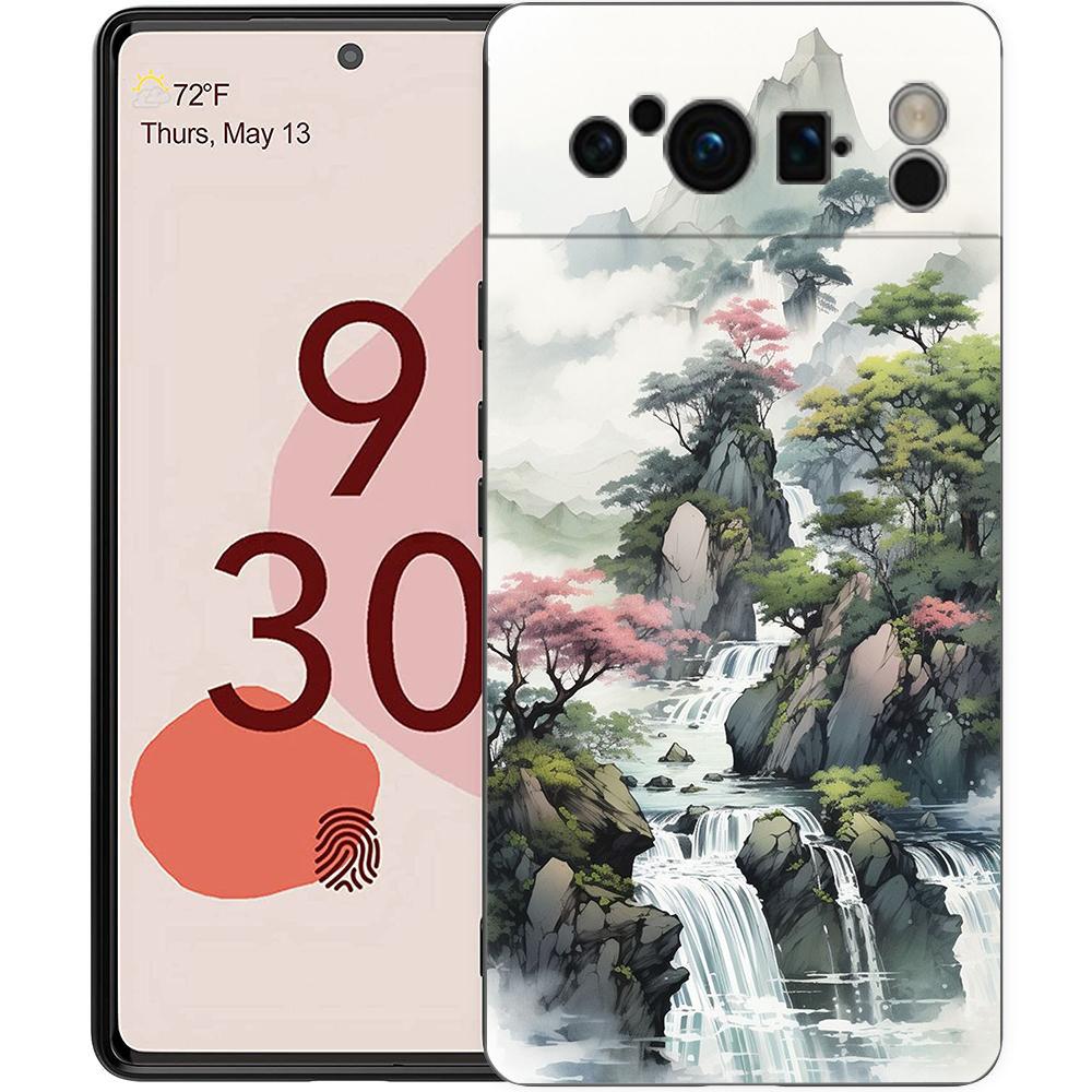 Чехол для телефона Google Pixel 8 7 6 Pro 8A 7A 6A, ТПУ-оболочка, Мягкий силикон, Ударопрочный, Черная крышка, Пейзажное искусство