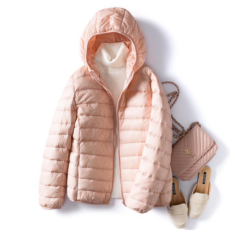 Winter new ultra-light down jacket women's hooded short light large size slim thin women's jacket