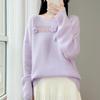 2026 Autumn/Winter Pure Wool One-Shoulder Knit Sweater with 3D Embroidery