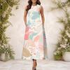Women Plus Size Round Neck Sleeveless Printed A Line Maxi Dress With Side Pockets