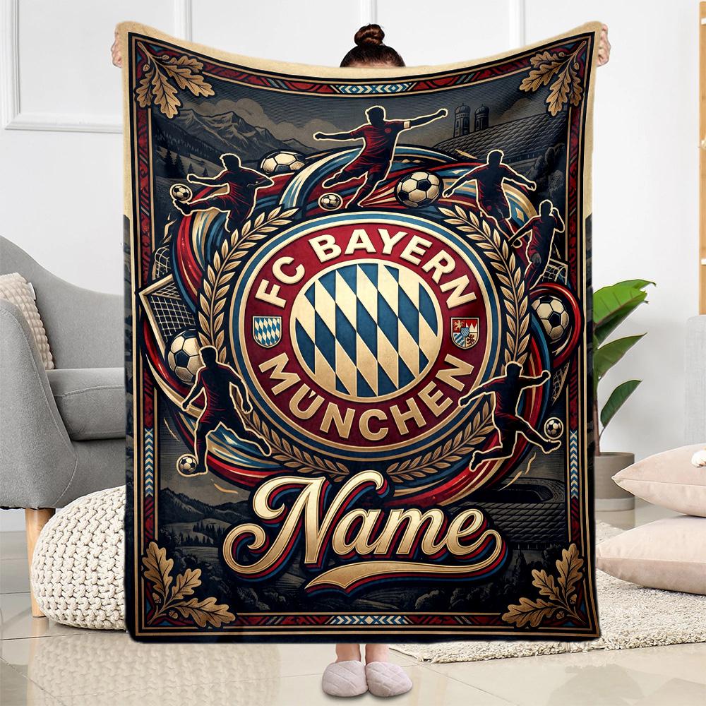 Bayern Munich Soccer Poster Personalized Name Blanket Throw Customizable Blanket Ultra-Soft Throw For Nap Chair Sofa Office Chair