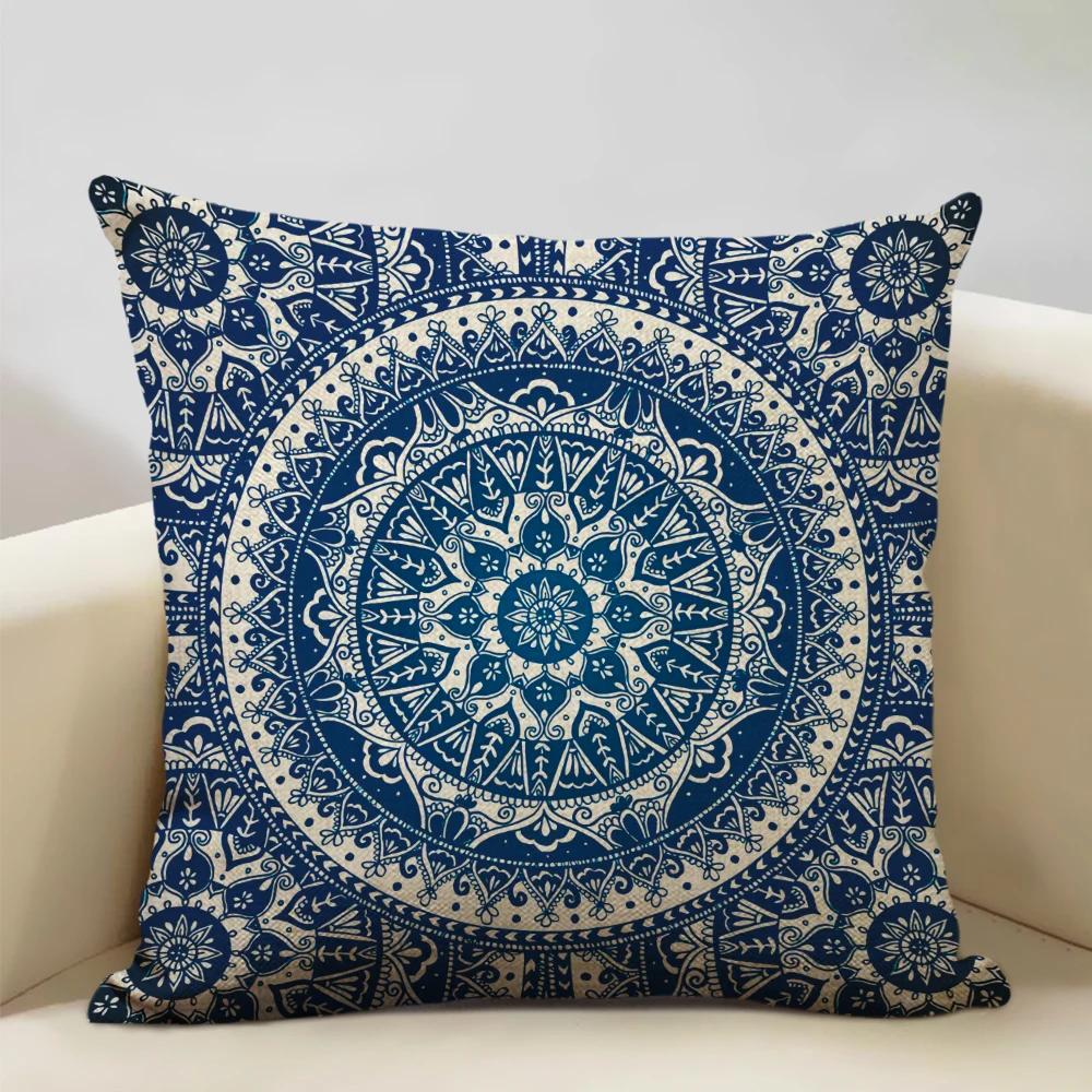 Mandala Sofa Decorative Throw Pillow Case, Hamsa Cushion Cover, Home Living Room Pillow Cover, 45x45cm