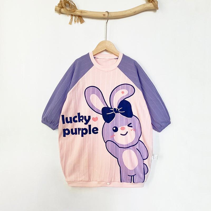 Kids Cotton Nightdress Short Sleeve Sleepwear Girls Boys Cartoon Rabbit Princess Design