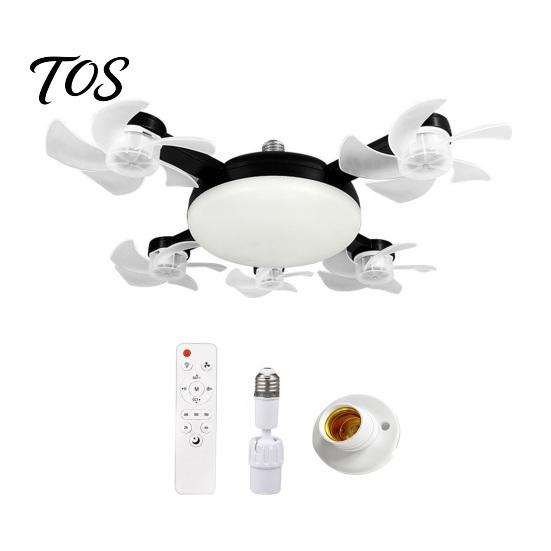 Quiet Room Fan with Light 3/4/5 Blade Ceiling & Remote Control, 2-in-1 Silent LED Drone E27 Socket Foldable Blades, 3-Speed Dimmable for Bedroom
