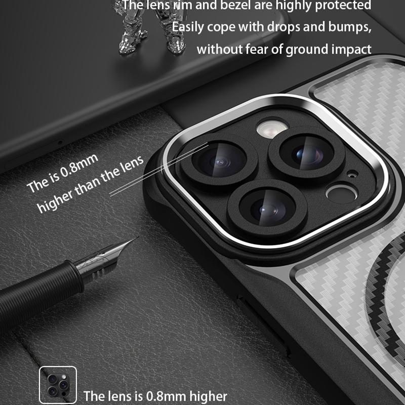 KEYSION Противоударный чехол MagSafe для iPhone 16 Pro Max 16 Plus 15 14 Pro Защита камеры Чехол для телефона с текстурой из углеродного волокна