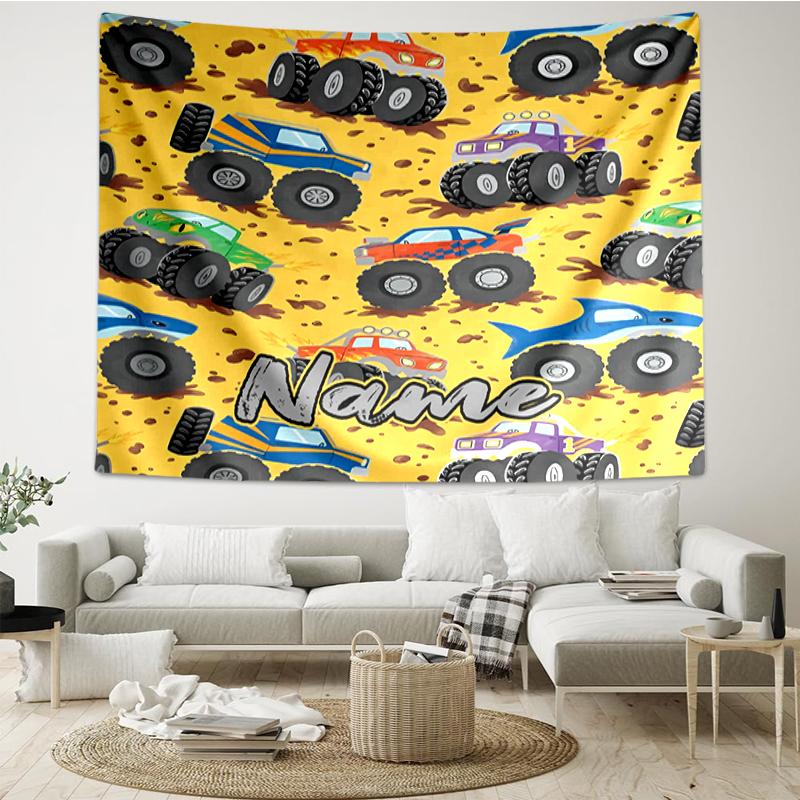 Custom Name Truck Print Tapestry, Backdrop, Easy Setup, Ideal for Bedroom, Office & Living Room, with Aesthetic Wall Hanging Decor.