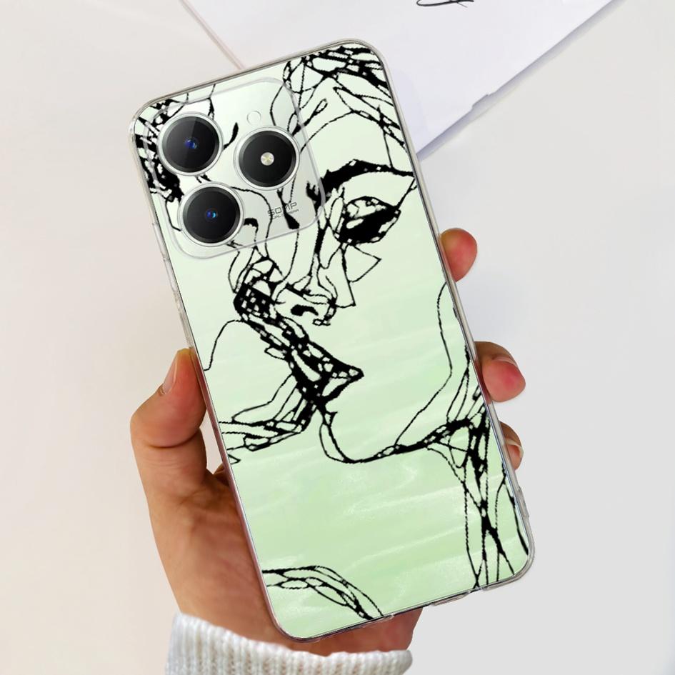 Для Realme C63 4G 2024 Чехол RMX3939 Чехол Милое Сердце Любви Мягкий Прозрачный Силиконовый Защитные Чехлы Для Realme C61 4G C 61 C 63 Funda