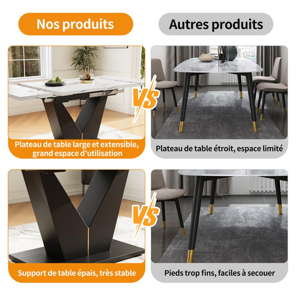 Telescopic Dining Table (99-159×75cm), Extendable, Space-Saving, Flexible Design, Suitable for Home Office & Living Room, White Tabletop with V-Shaped
