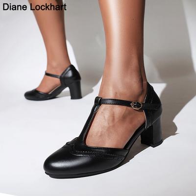 Модная женская обувь 2025 Туфли на высоком каблуке Весенние Мэри Джейн Туфли на низком каблуке Женские туфли с пряжкой и круглым носком Розовые Голубые Черные Большие размеры 34-43