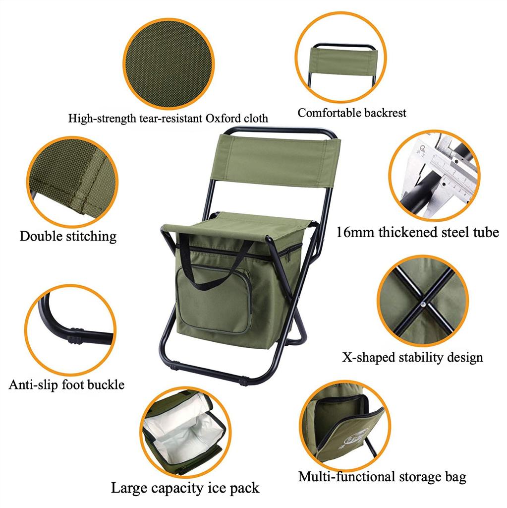 Portable Outdoor Folding Ice Pack Chair with Storage Bag with Backrest Insulation 3-in-1 Leisure Camping Fishing Chair