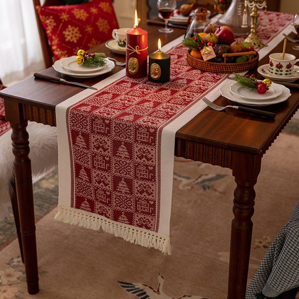 Красная Рождественская Скатерть-Дорожка Утолщенная Скатерть с Лосями Креативное Рождественское Украшение для Стола Гостиная