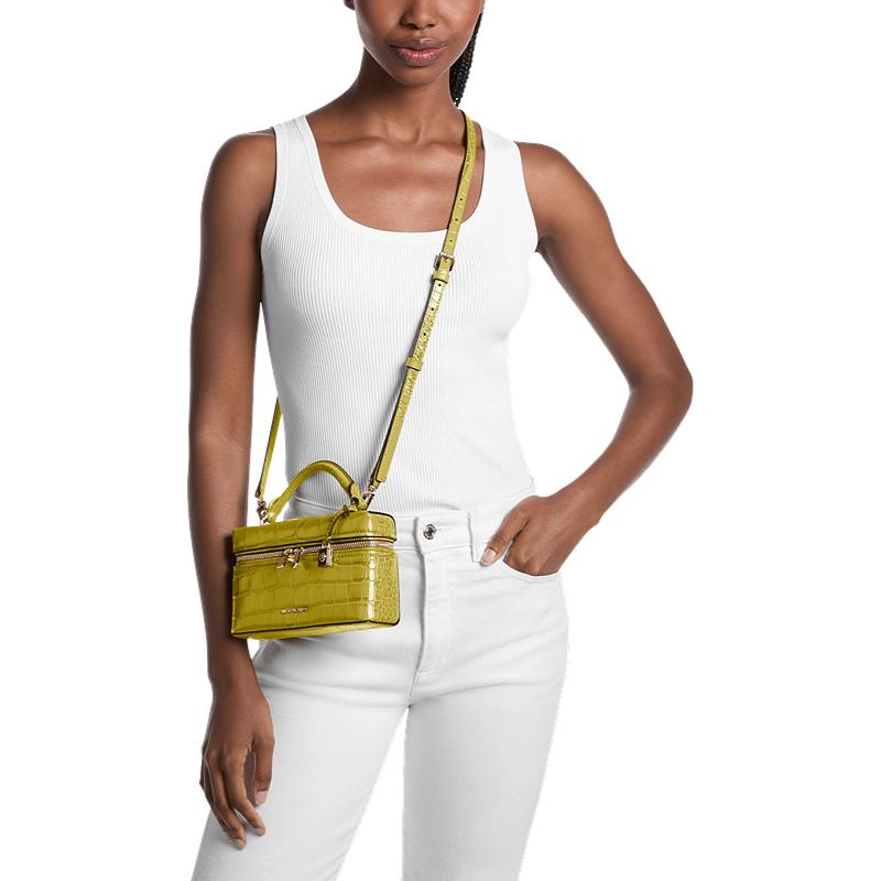 MICHAEL KORS Jana Lock Headband Crocodile Embossed Leather Geometric Handbag Mini Women Yellow Green