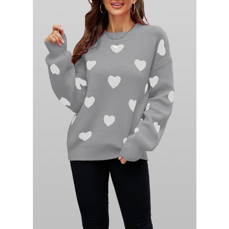 Women's Autumn/winter Love Print Casual Loose Knit Sweater
