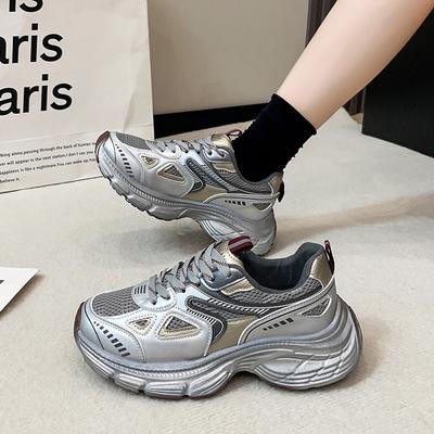 Повседневные универсальные дышащие кроссовки на толстой подошве для женщин, осенняя новинка, износостойкие, увеличивающие рост, спортивно-повседневная обувь