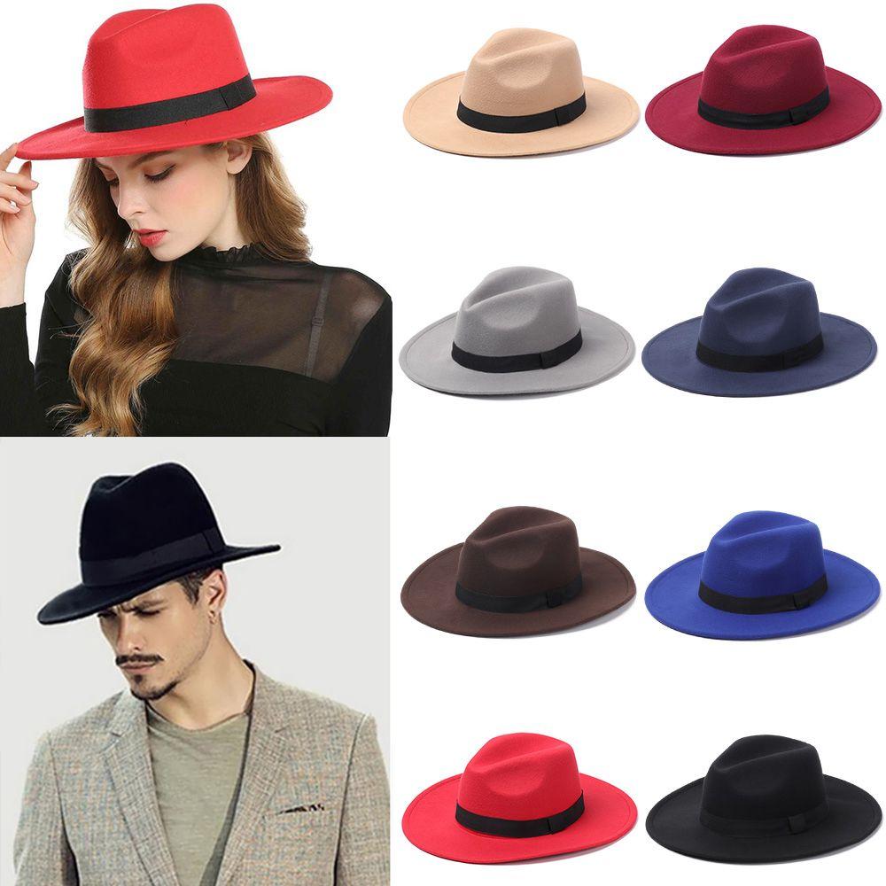 Winter Autumn Vintage Stage Performance Wide Brim Woolen Cowboy Hat Panama Fedora Hat Jazz Cap
