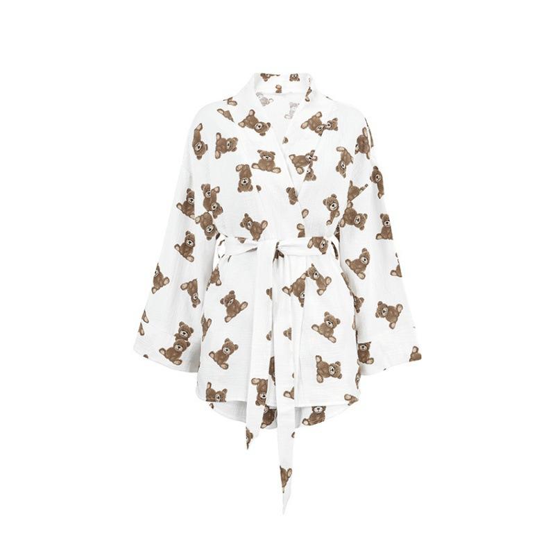 Новая весенне-осенняя пижама из чистого хлопка с милым принтом и длинными рукавами, комплект из двух предметов для женской домашней одежды